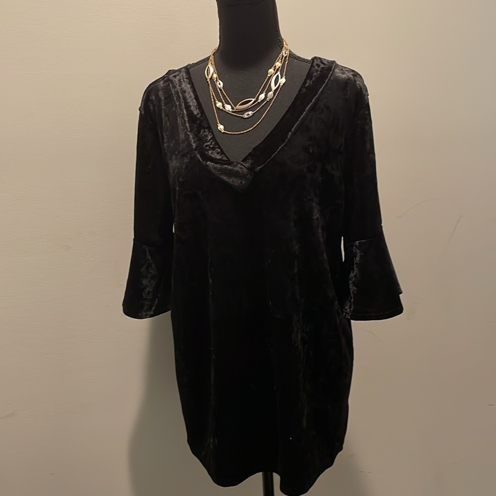 Como Blu Top Women Size XL Black Velvet Dressy Edgy Goth Bohemian - Picture 9 of 14